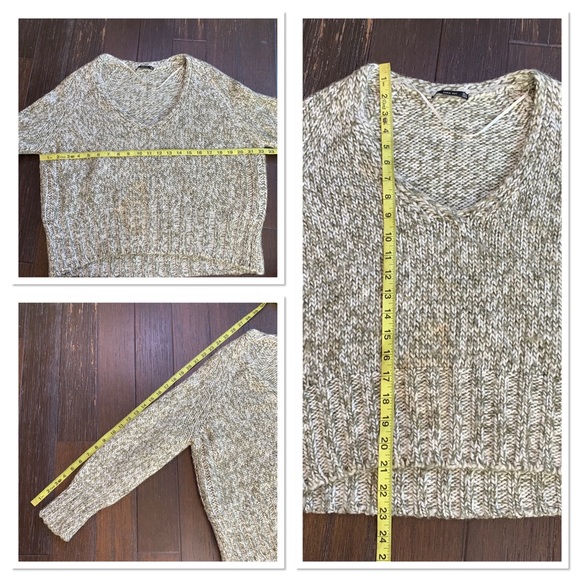 Zara Green White Long Sleeve Knit V Neck Sweater Small - Picture 10 of 10